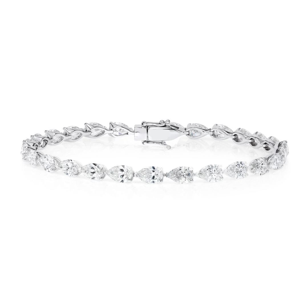 10ct Lab-grown Pear Diamond Tennis Bracelet White Gold