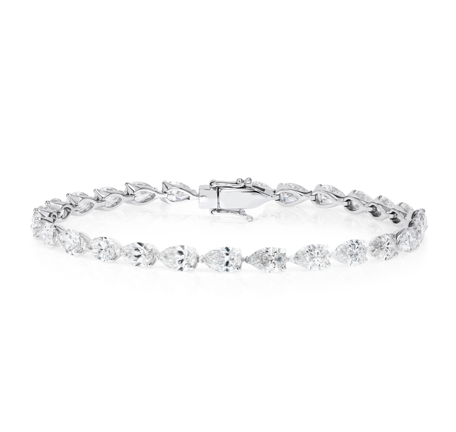 10ct Lab-grown Pear Diamond Tennis Bracelet White Gold