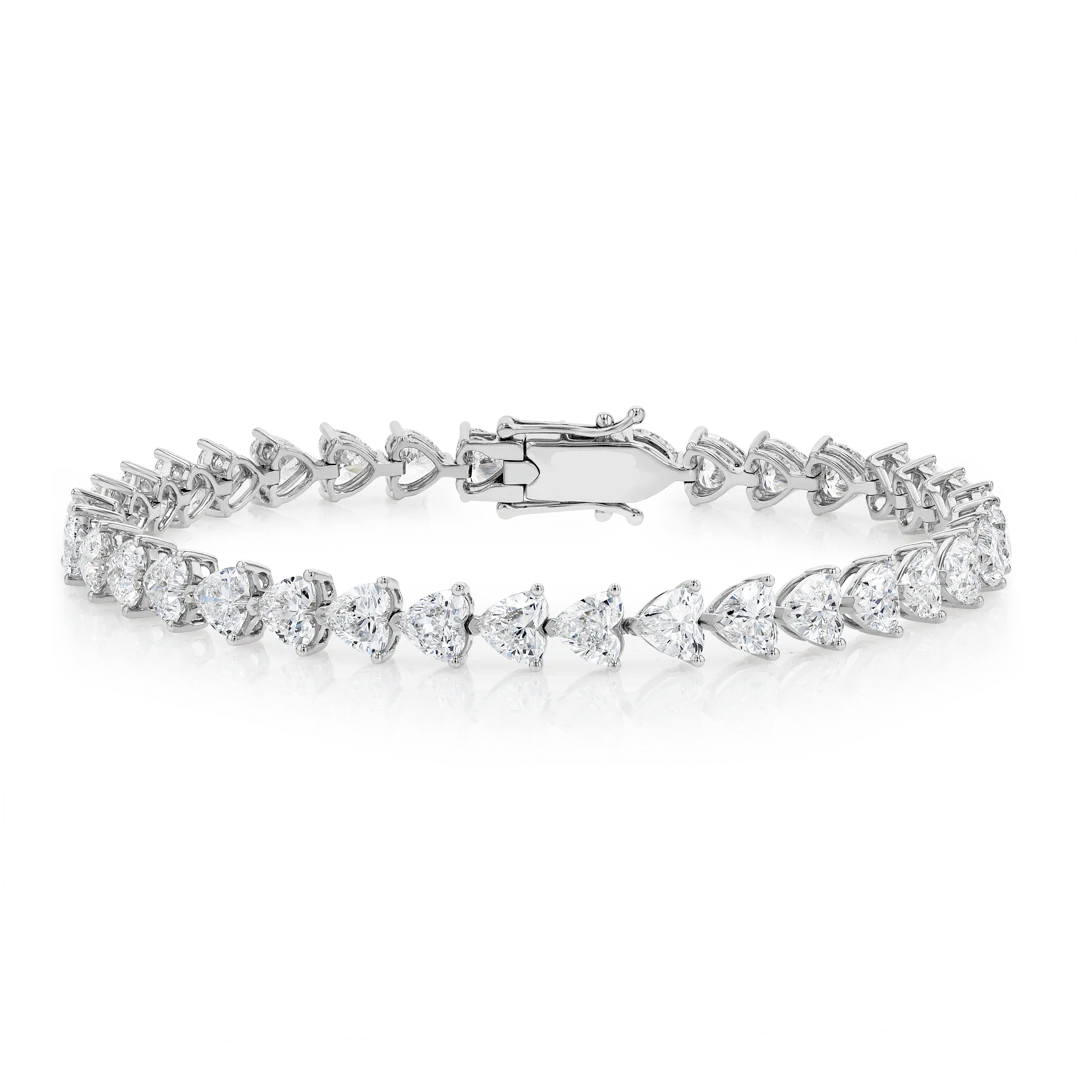 Lab-Grown Heart Diamond Tennis Bracelet White Gold