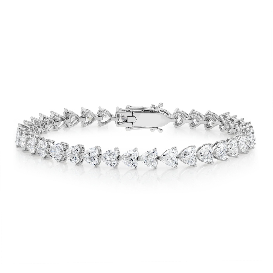Lab-Grown Heart Diamond Tennis Bracelet White Gold