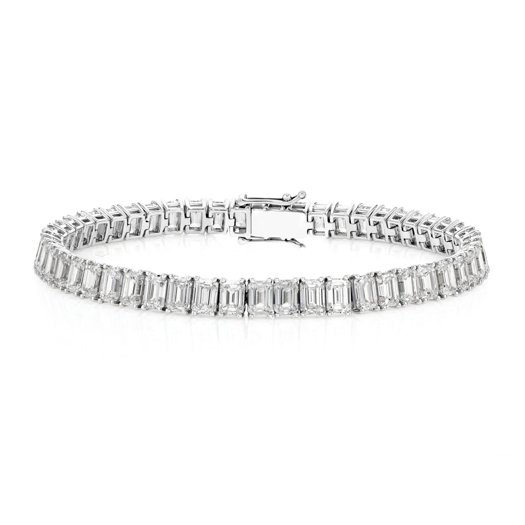 Lab-Grown Emerald Diamond Tennis Bracelet White Gold