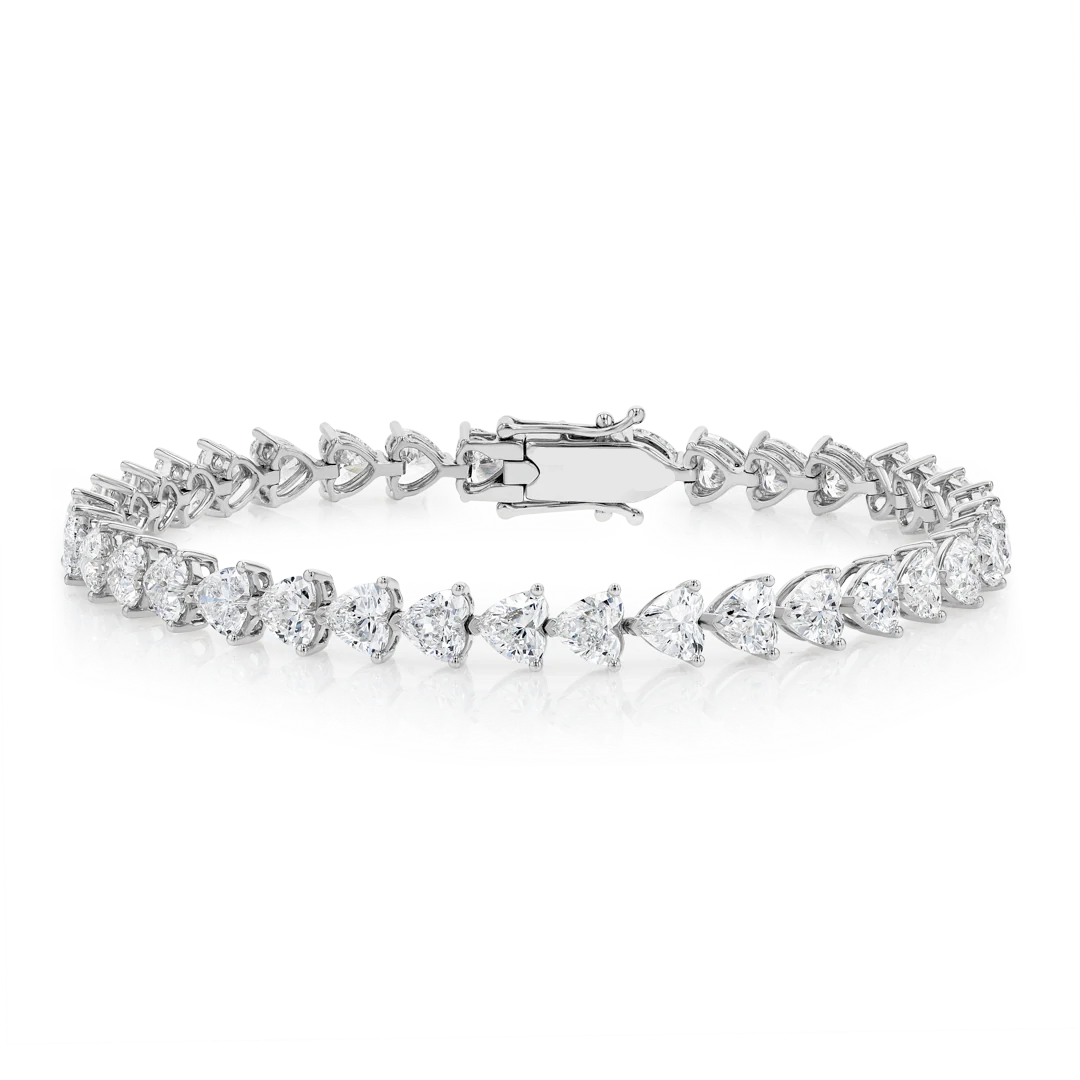 Lab-Grown Heart Diamond Tennis Bracelet White Gold