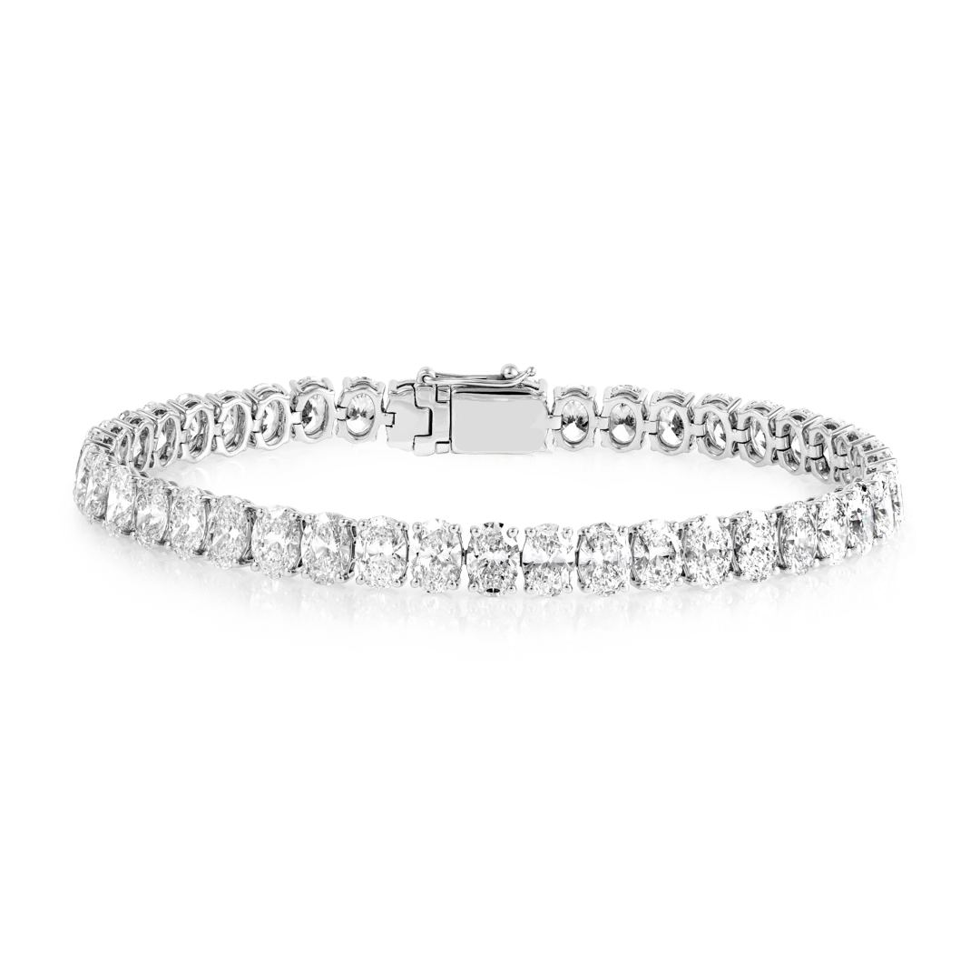 Lab-Grown Oval Diamond Tennis Bracelet White Gold
