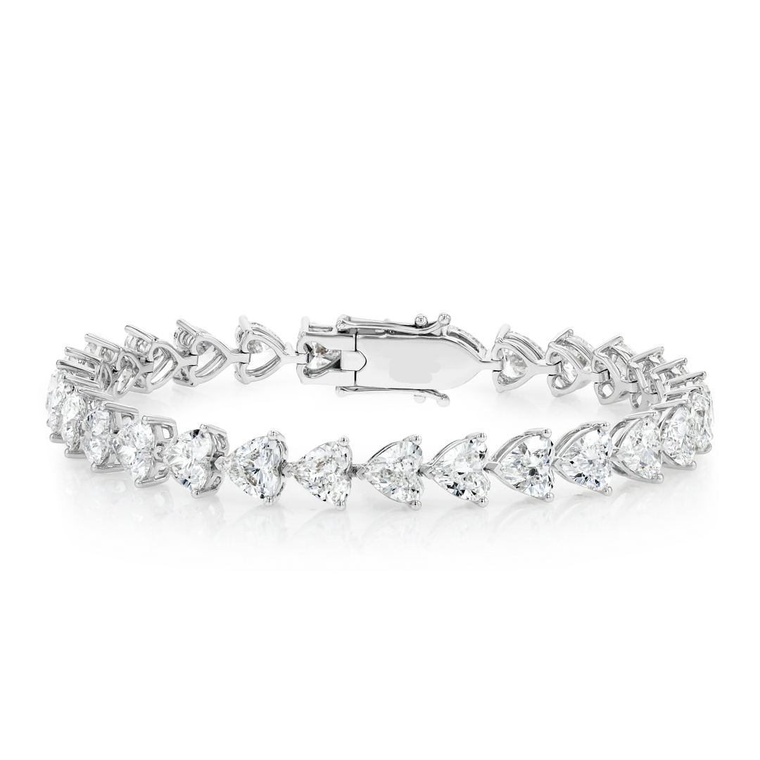 Lab-Grown Heart Diamond Tennis Bracelet White Gold