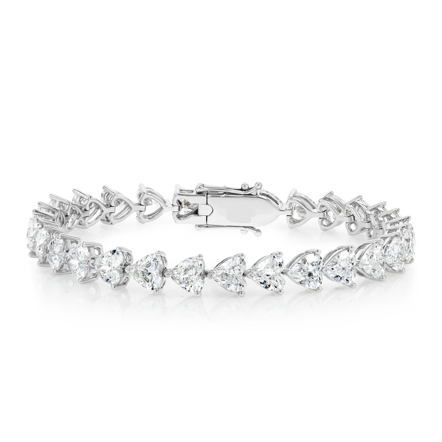 Lab-Grown Heart Diamond Tennis Bracelet White Gold