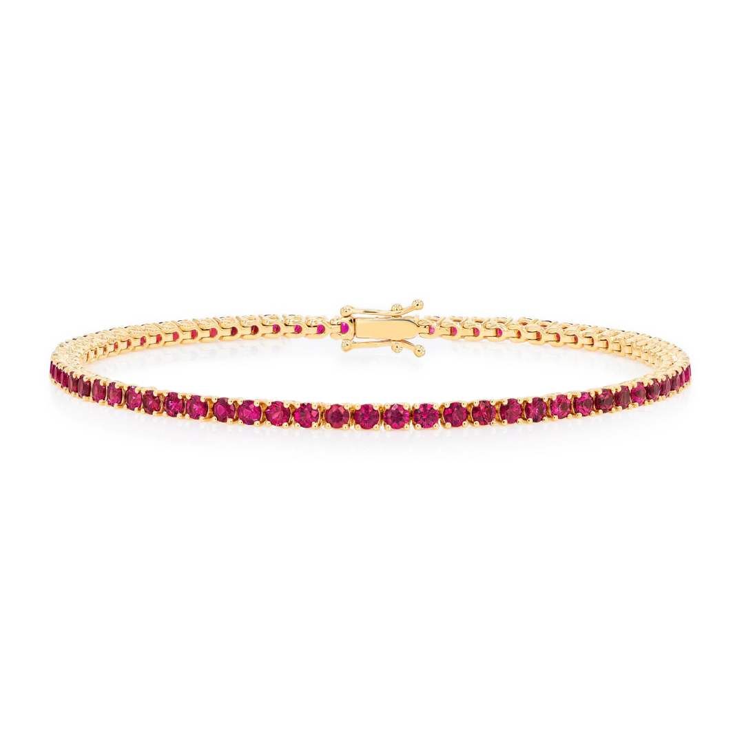 Natural Ruby Tennis Bracelet Yellow Gold