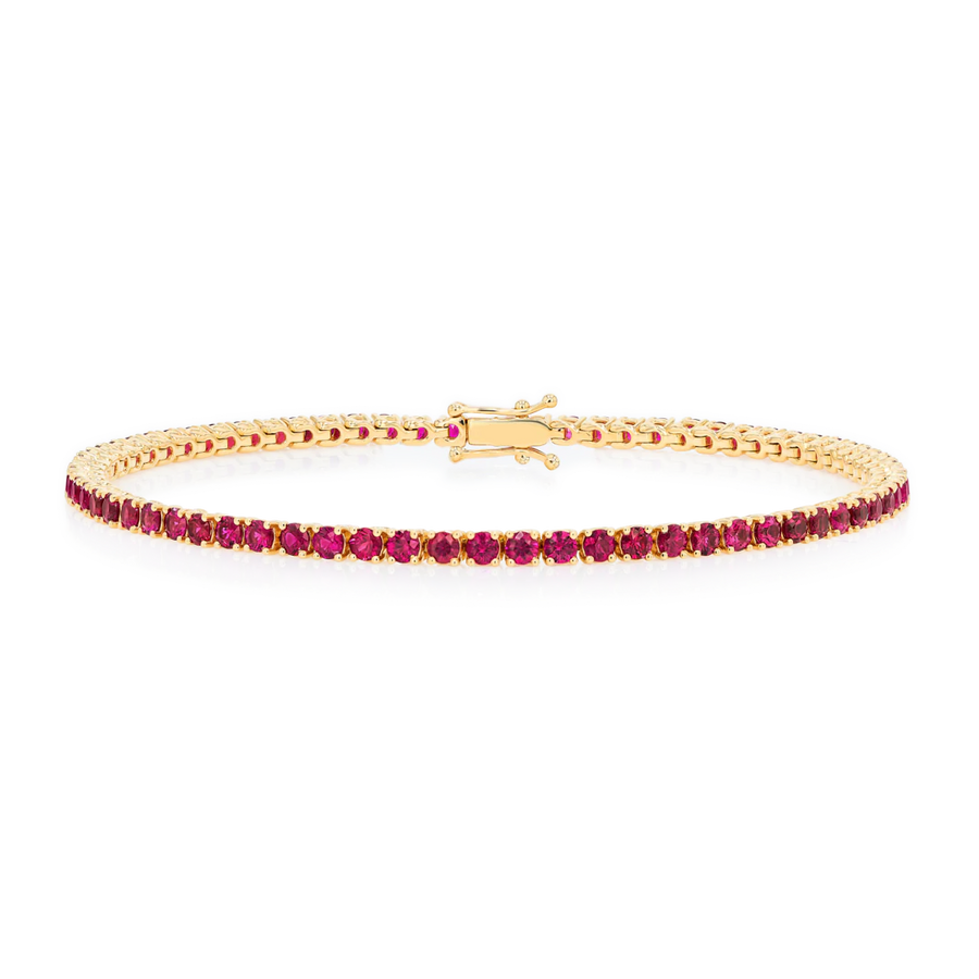 Natural Ruby Tennis Bracelet Yellow Gold