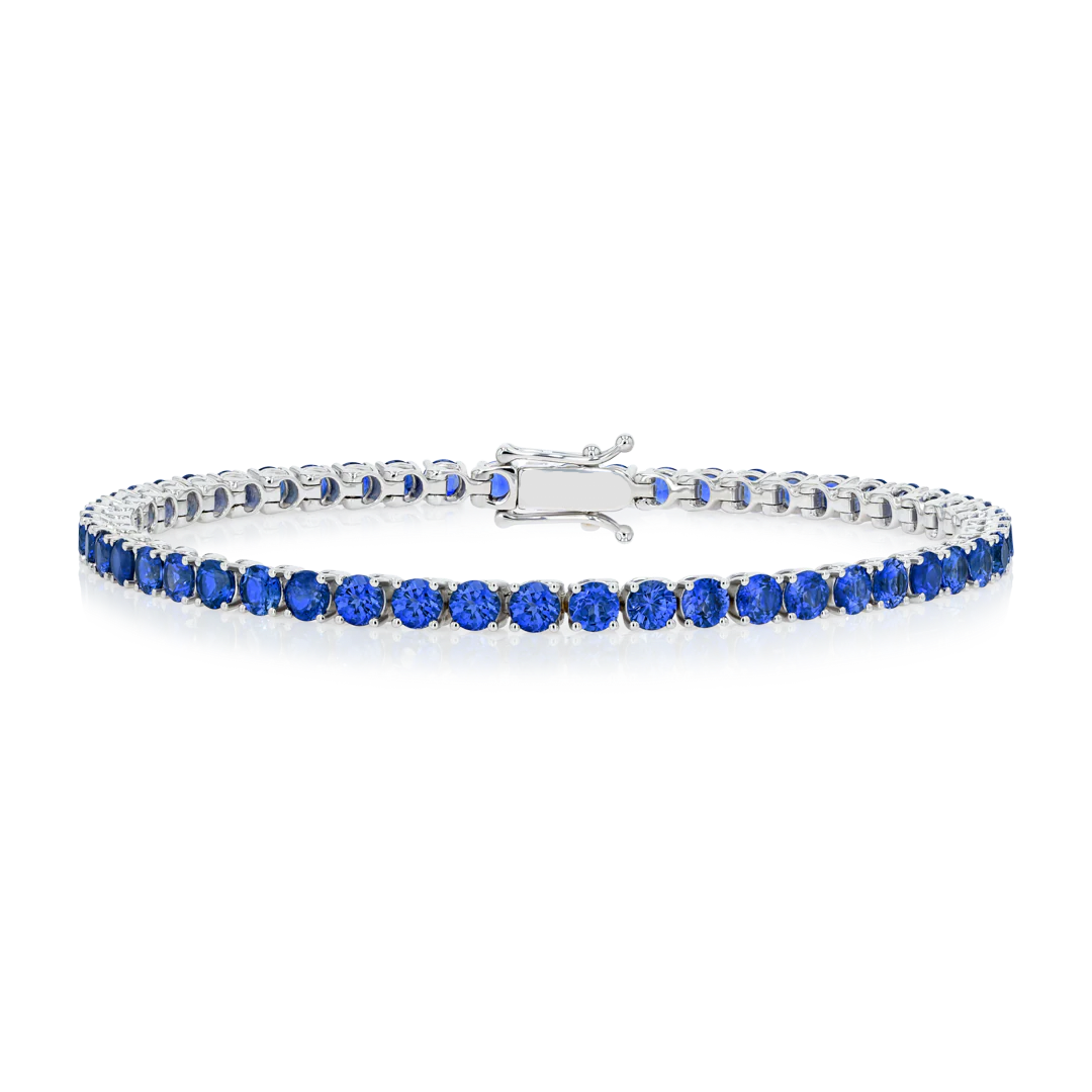 Natural Blue Sapphire Tennis Bracelet White Gold