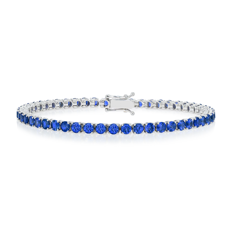 Natural Blue Sapphire Tennis Bracelet White Gold