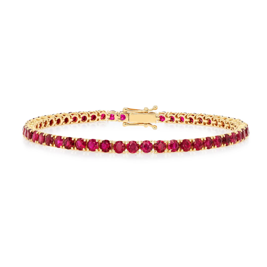 Natural Ruby Tennis Bracelet Yellow Gold