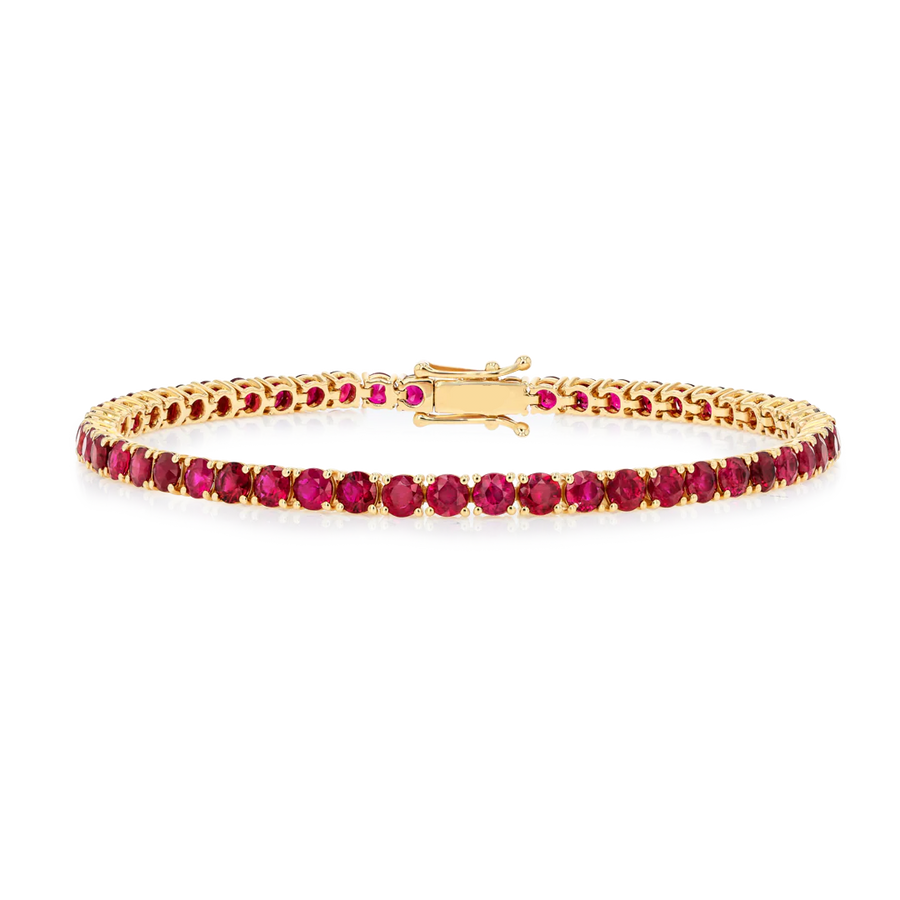 Natural Ruby Tennis Bracelet Yellow Gold