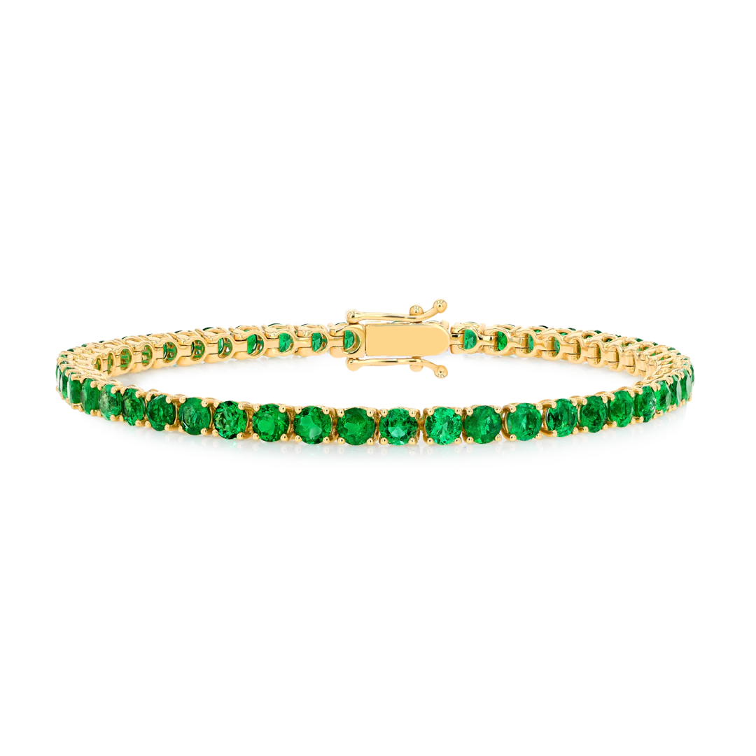 5ct Natural Colombian Emerald Tennis Bracelet Yellow Gold