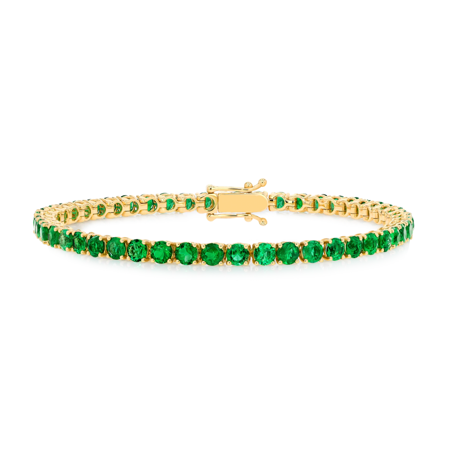 5ct Natural Colombian Emerald Tennis Bracelet Yellow Gold
