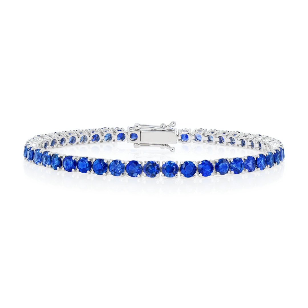 Natural Blue Sapphire Tennis Bracelet White Gold