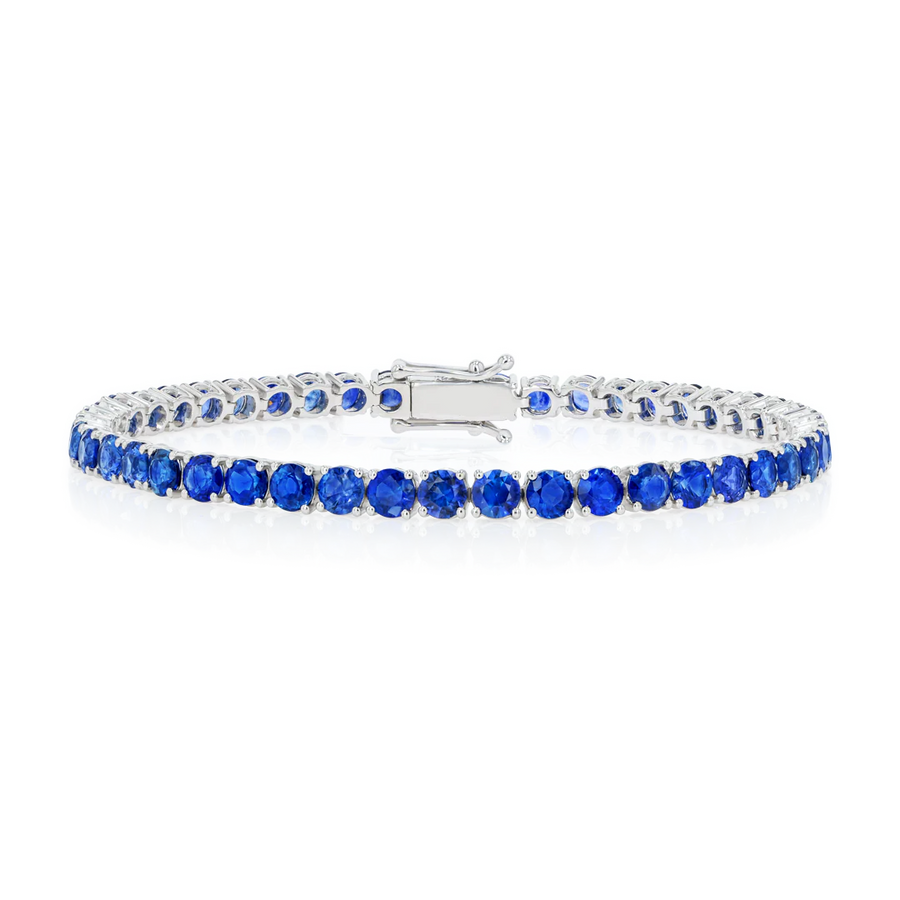 Natural Blue Sapphire Tennis Bracelet White Gold