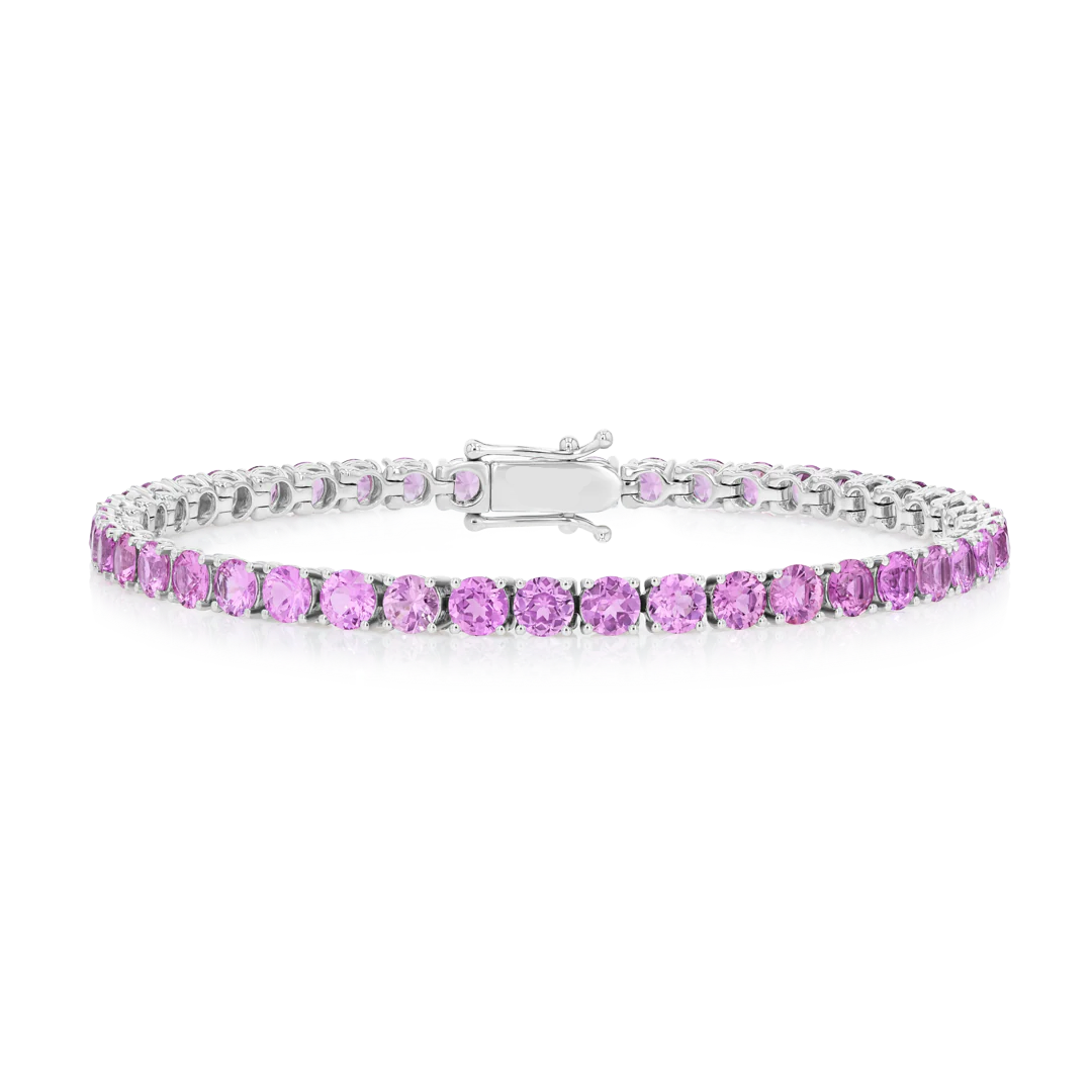 6ct Natural Pink Sapphire Tennis Bracelet White Gold