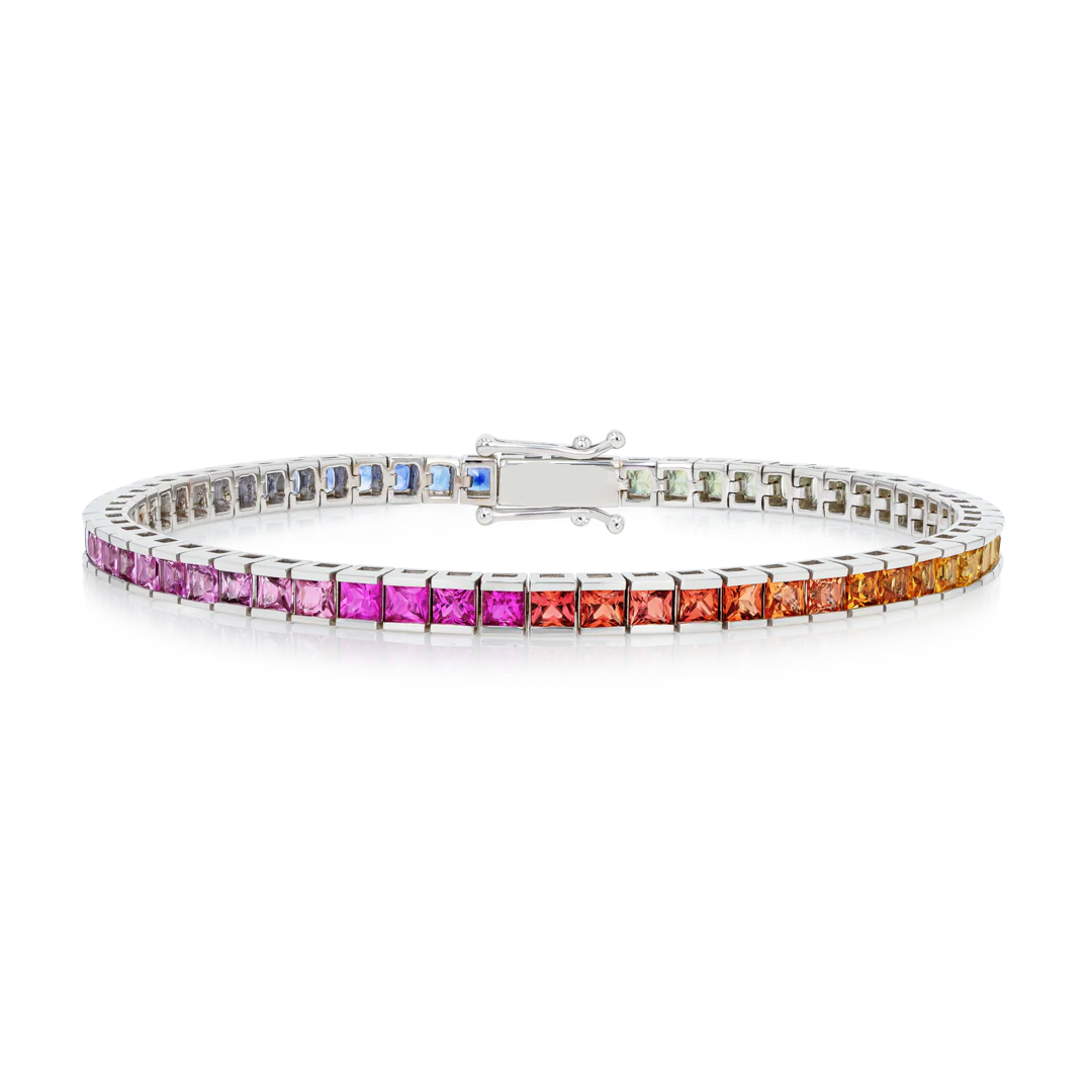 Natural Rainbow Sapphire Tennis Bracelet