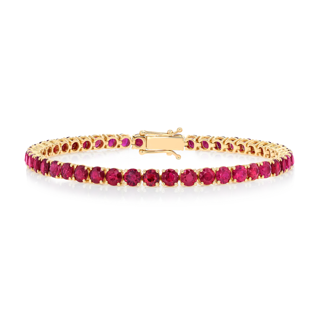 Natural Ruby Tennis Bracelet Yellow Gold