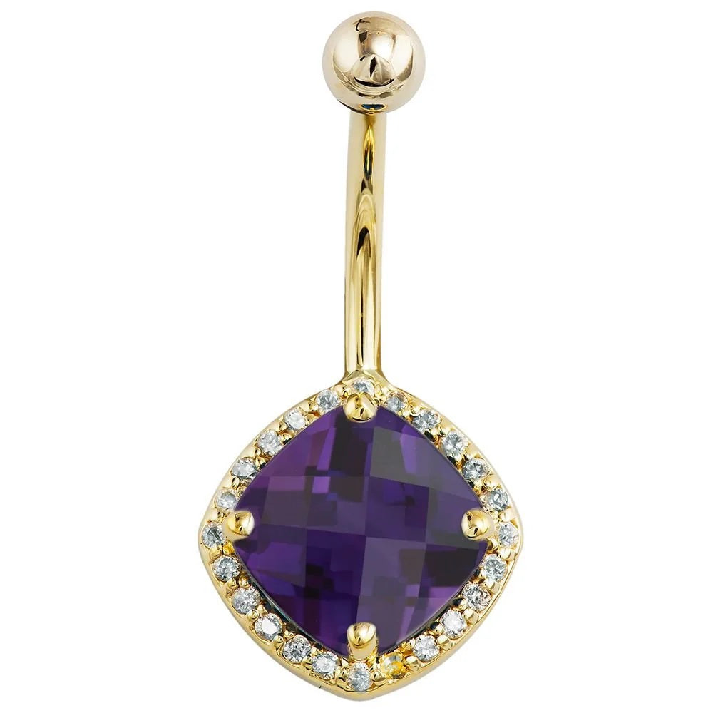 Majestic Navel Piercing Elegance - Amethyst Diamond Antiqued