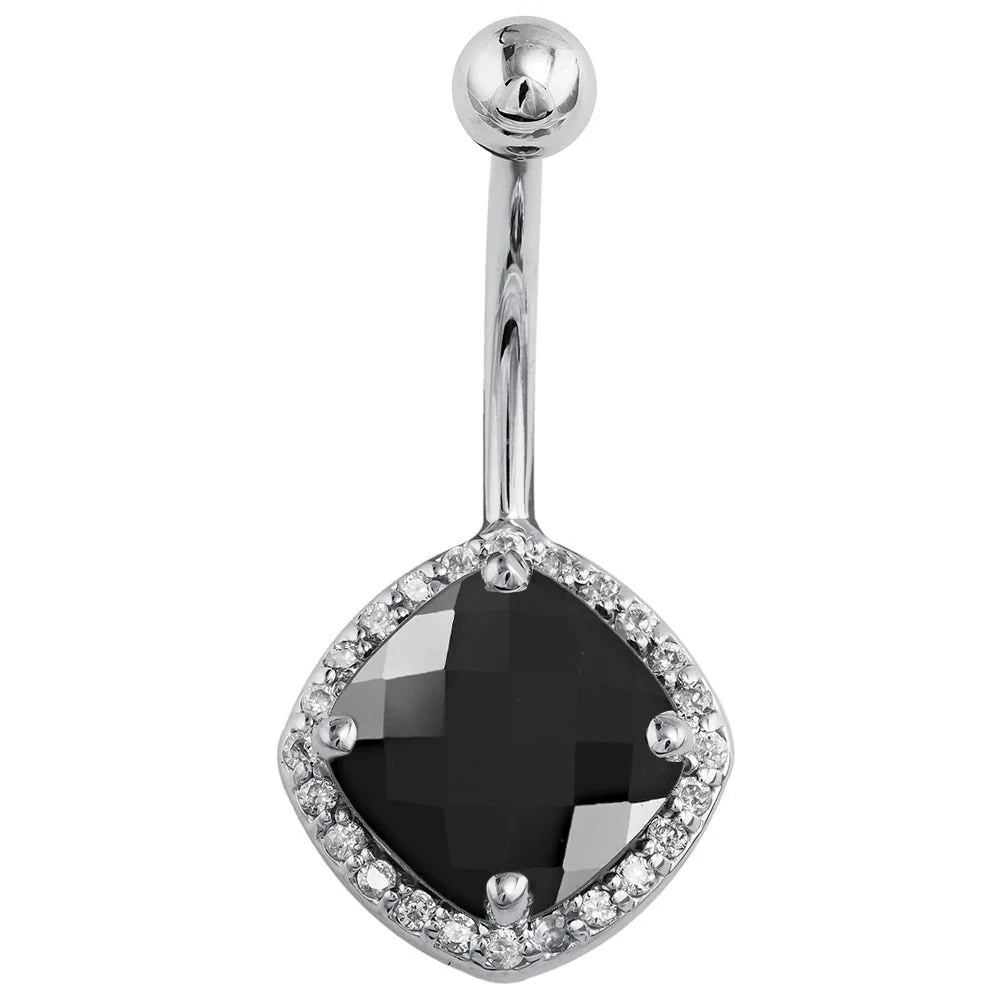 Regal Navel Piercing Elegance - Black Onyx Diamond