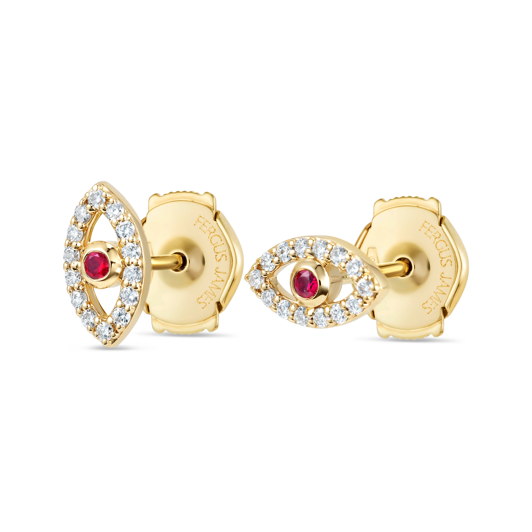 Ethereal Diamond Earrings Harmony - Ruby Evil Eye