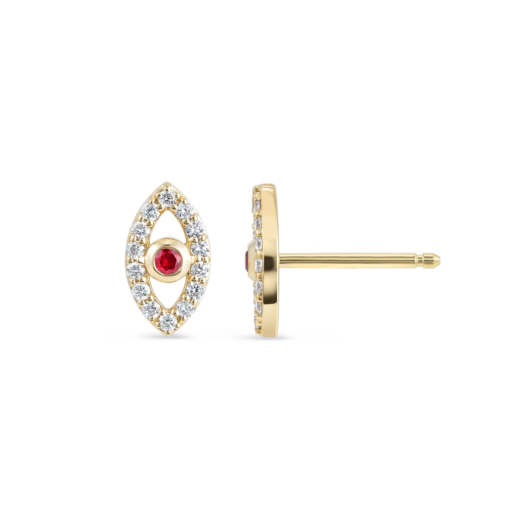Ethereal Diamond Earrings Harmony - Ruby Evil Eye
