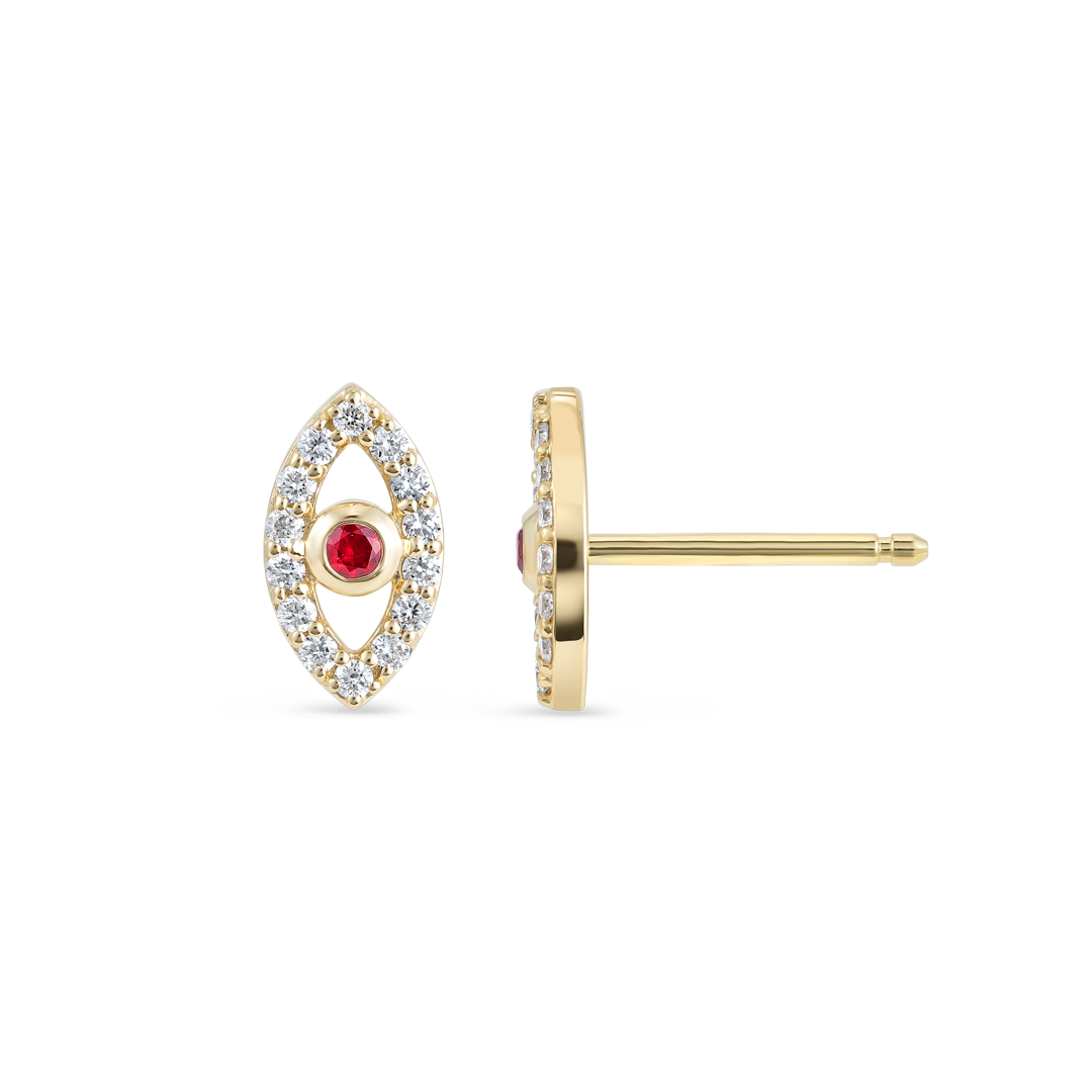 Ethereal Diamond Earrings Harmony - Ruby Evil Eye