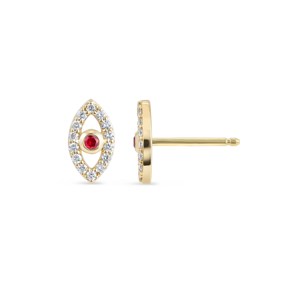 Ethereal Diamond Earrings Harmony - Ruby Evil Eye