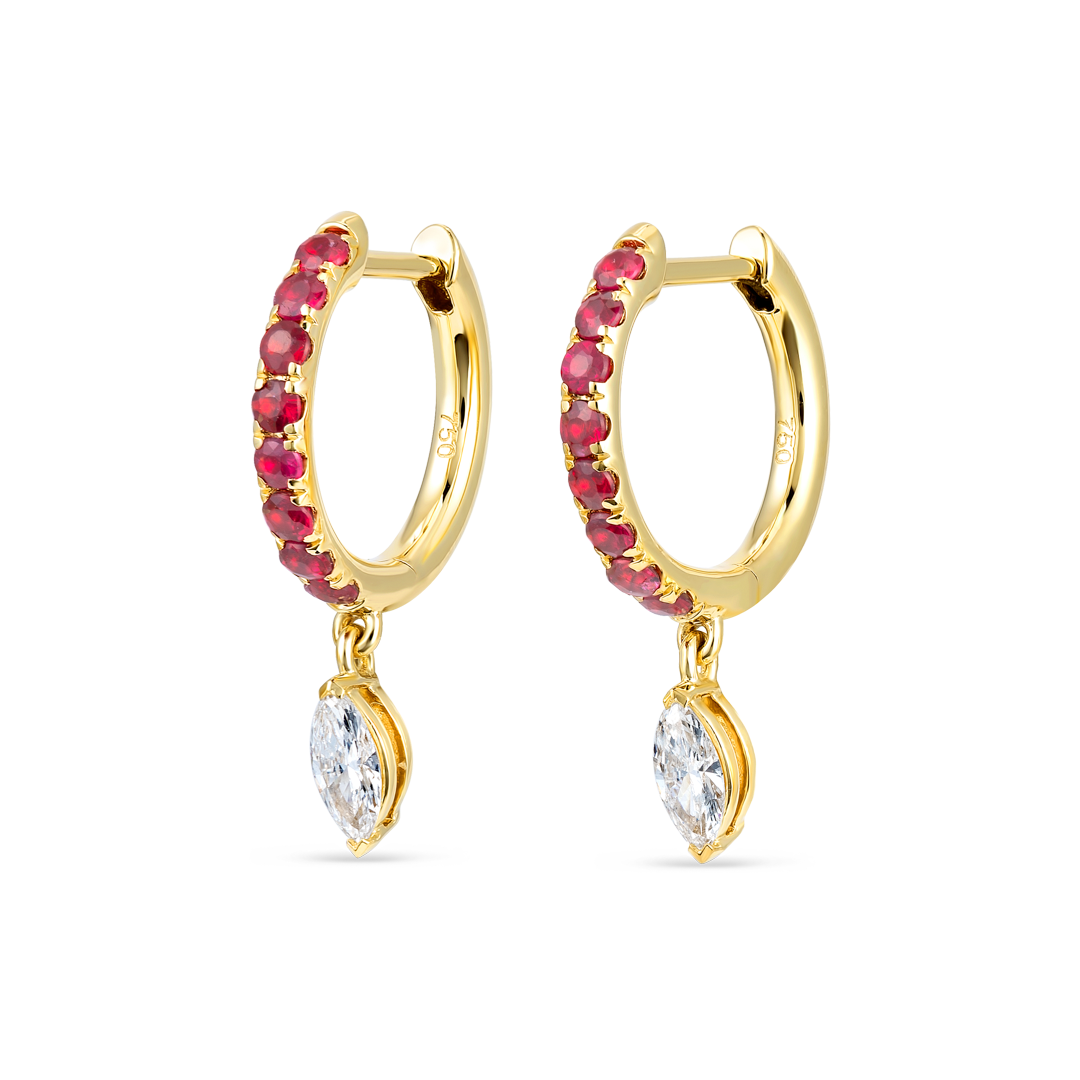 Majestic Diamond Earrings Heirloom - Marquise Diamond Ruby