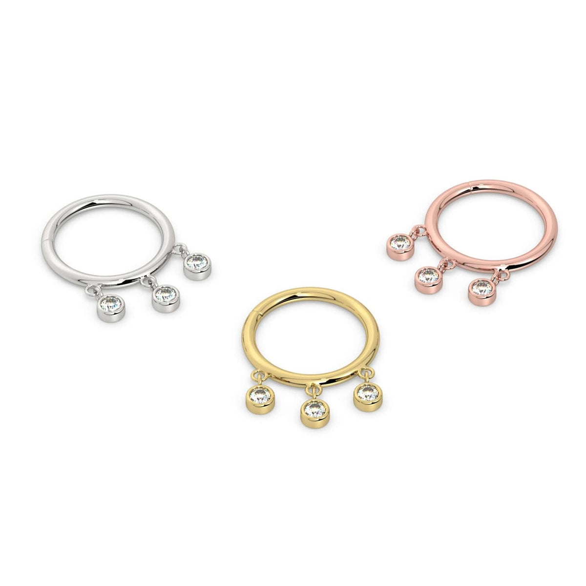 Infinite Ear Piercing Allure - Triple Bezel Dangle