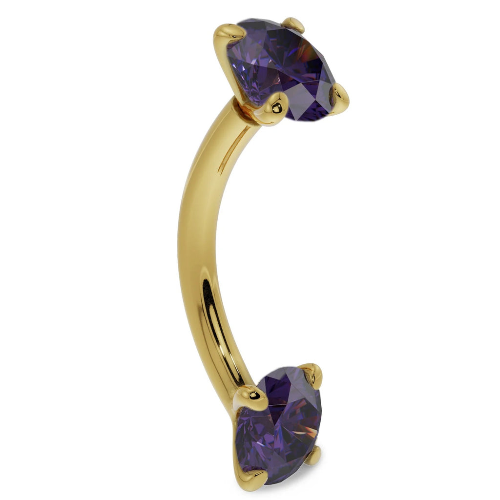 Royal Ear Piercing Elegance - Amethyst Prong-Set Curved