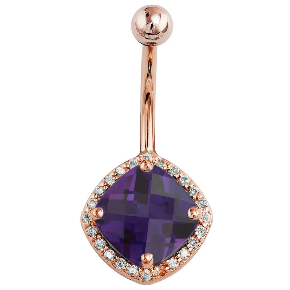 Majestic Navel Piercing Elegance - Amethyst Diamond Antiqued