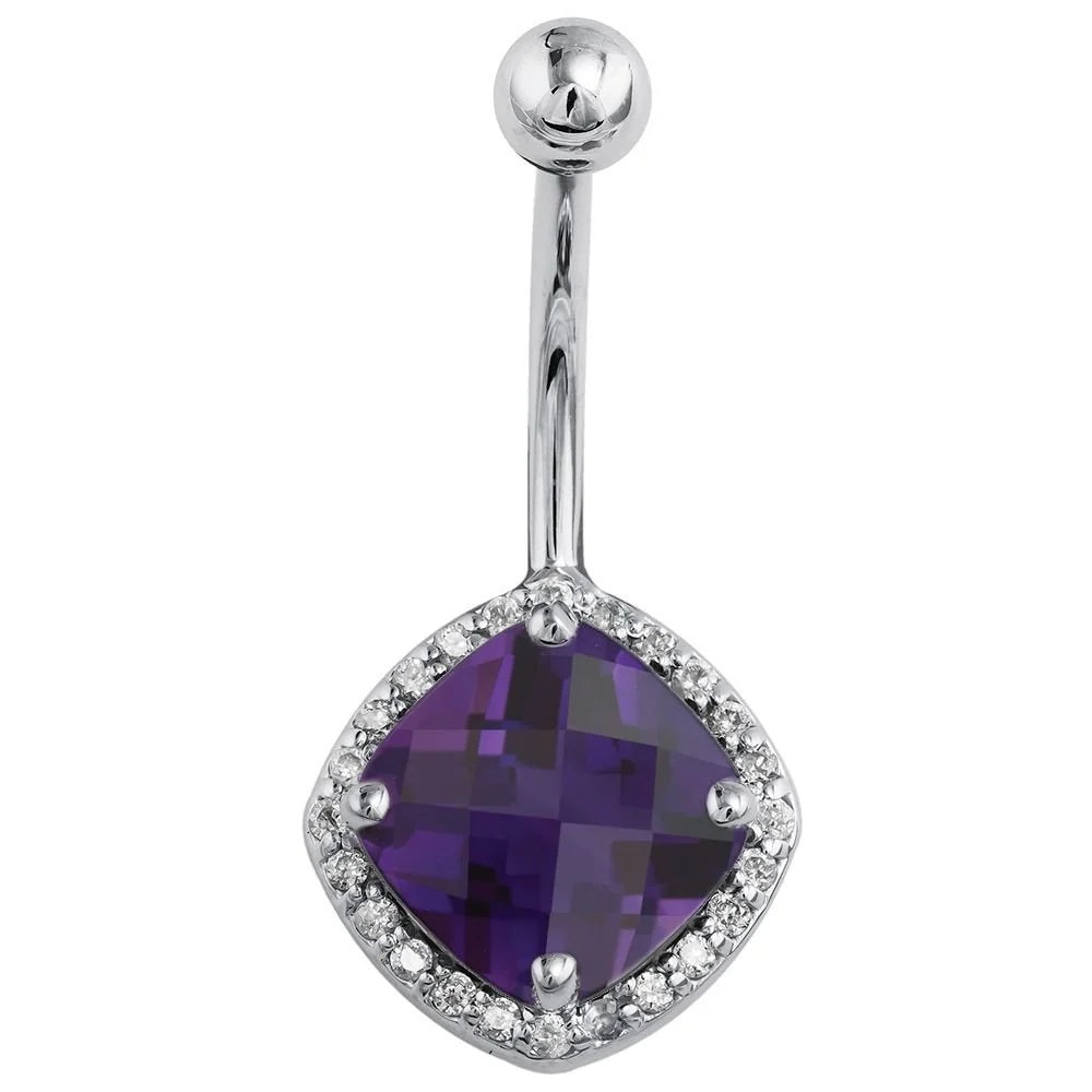 Majestic Navel Piercing Elegance - Amethyst Diamond Antiqued
