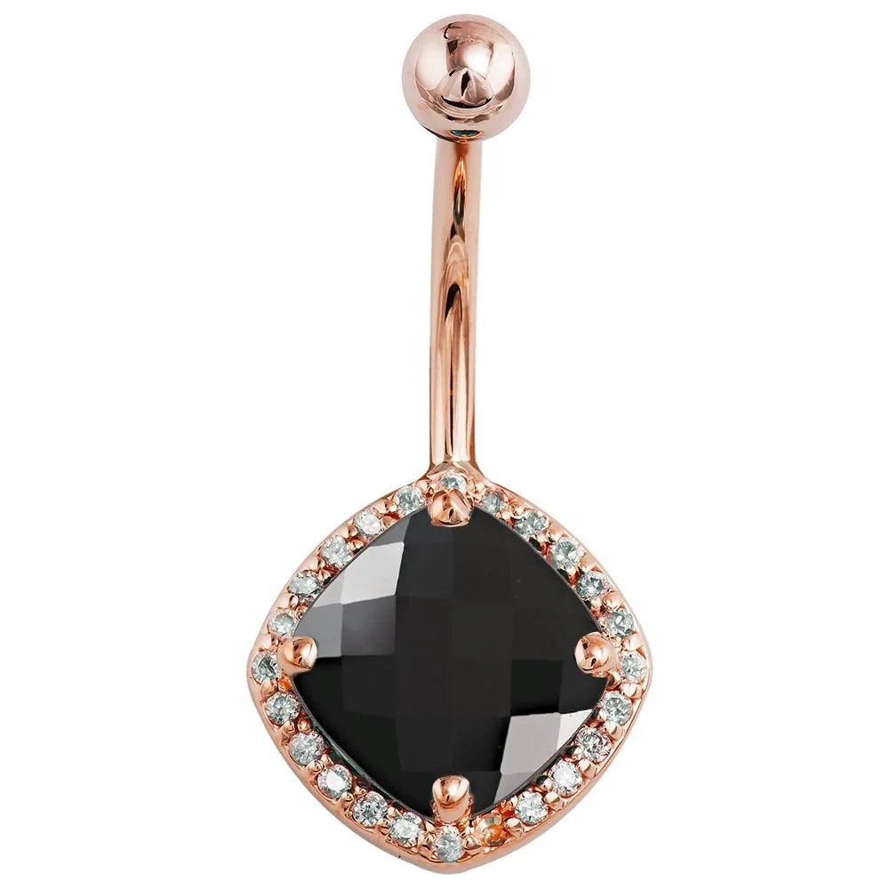 Regal Navel Piercing Elegance - Black Onyx Diamond