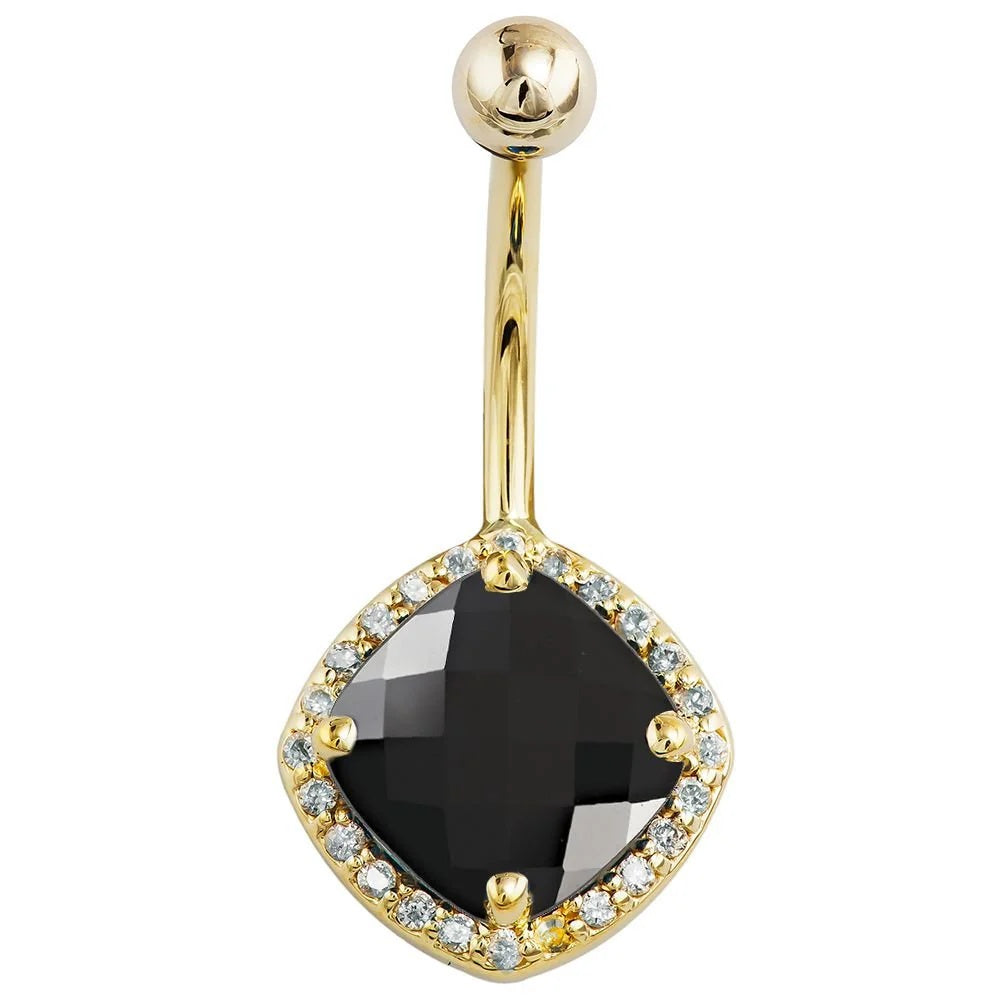 Regal Navel Piercing Elegance - Black Onyx Diamond